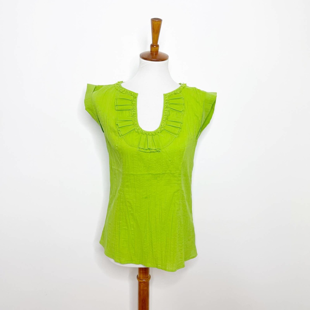 Tabitha Anthropologie Green Tassel U Neckline Top